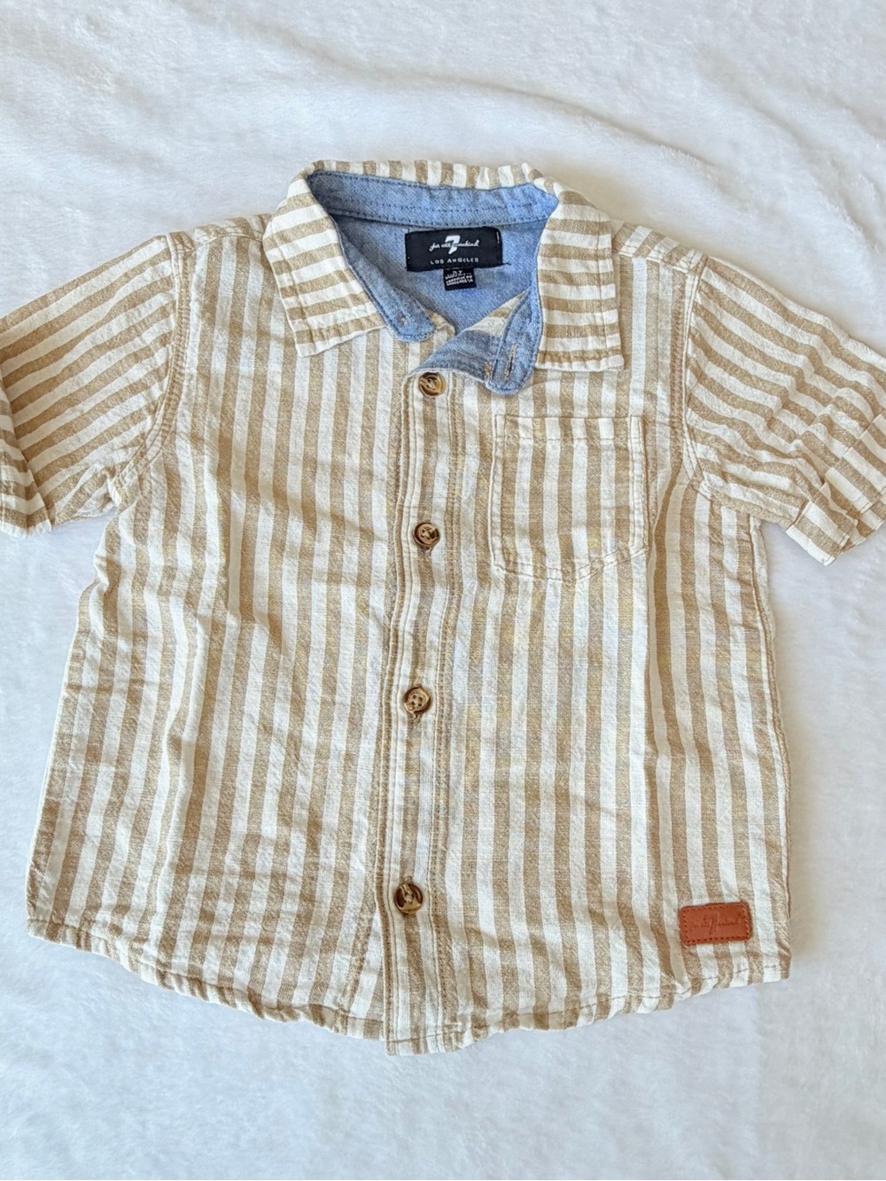 7 for All Mankind Striped Button up Shirt - Beige/Cream - 2T